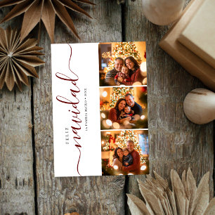 Whimsy Script Feliz Navidad Christmas Dark Red Feiertagskarte