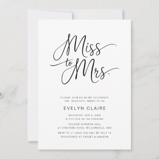 Whimsy Script Miss an Brautparty Budget Einladung (Vorderseite)