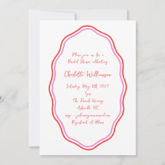 Whimsy Script Red Scribborder Brautparty Einladung (Vorderseite)