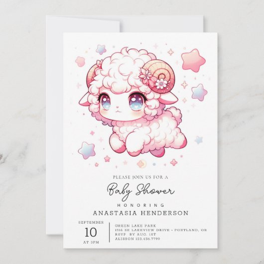 Whimsy Sheep Baby Dusche Einladung (Vorderseite)