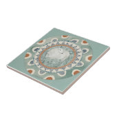 Whimsy Sheep & Bird Mint Blau Terrakotta Aqua Fliese (Seite)