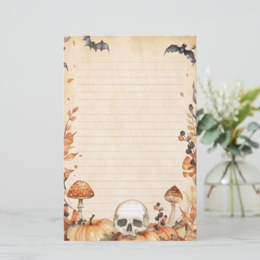 Whimsy Skull and Mushroom Rustikales Halloween Lin Briefpapier (Stehend Vorderseite)