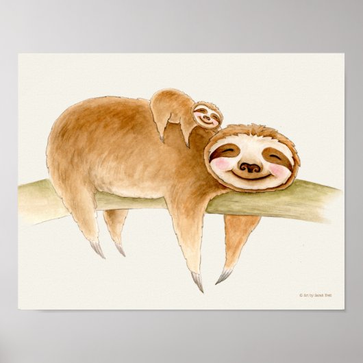 Whimsy sloth und niedliche Babyfarbe Poster (Vorne)