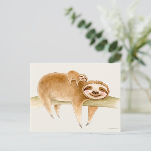 Whimsy sloth und niedliche Babyfarbe Postkarte (Stehend Vorderseite)
