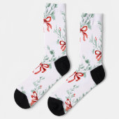 Whimsy Socks – Red Bows Pattern & Festive Charm Socken (Linkes Detail)
