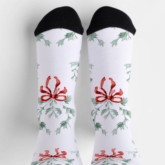 Whimsy Socks – Red Bows Pattern & Festive Charm Socken (Oben)