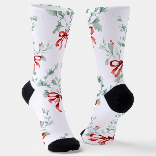 Whimsy Socks – Red Bows Pattern & Festive Charm Socken (Gewinkelt)