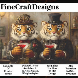 Whimsy Steampunk Tigers & Cocktails AX3 Decoupage Seidenpapier