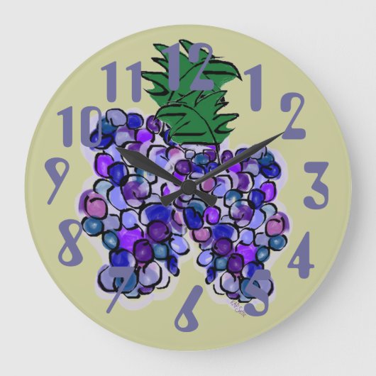 Whimsy Trauben (Salbei) Große Wanduhr (Vorderseite)