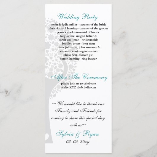 Whimsy tree blue lovebirds Hochzeitsprogramm Programm (Rückseite)