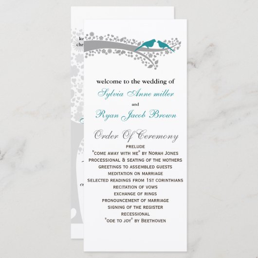 Whimsy tree blue lovebirds Hochzeitsprogramm Programm (Vorne/Hinten)