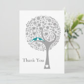 whimsy tree blue lovebirds Mod Hochzeit Vielen Dan Dankeskarte (Stehend Vorderseite)