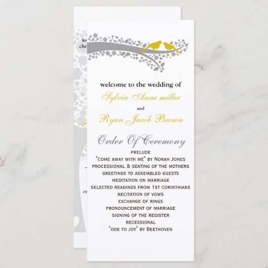 Whimsy tree Gelb Liebhaber Hochzeitsprogramm Programm (Vorne/Hinten)