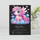Whimsy Unicorn Babydusche Einladung (Stehend Vorderseite)