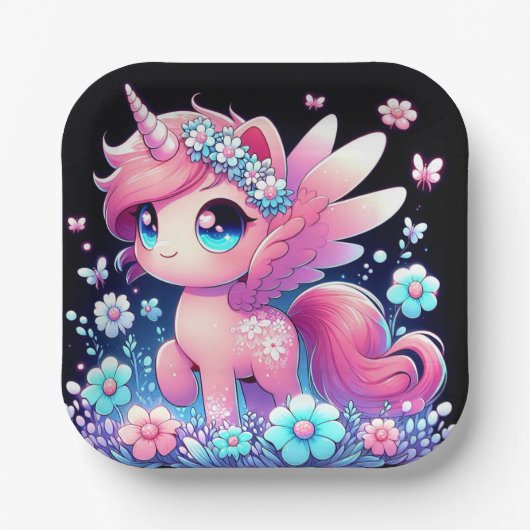 Whimsy Unicorn Babydusche Pappteller (Vorderseite)
