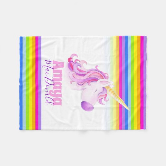 Whimsy unicorn Regenbogendecke Fleecedecke (Vorderseite (Horizontal))