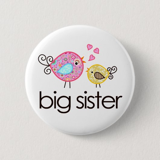 Whimsy Vogel-große Schwester-T - Shirt-Mitteilung Button (Vorderseite)