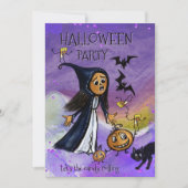 Whimsy Witch, Pumpkin & Candy Corn Halloween Party Einladung (Vorderseite)