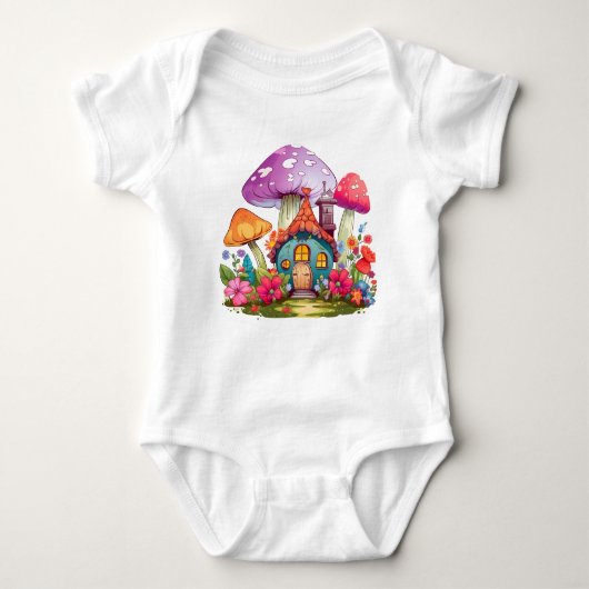 Whimsy Wonderland Mushroom House Baby Bodysuit Baby Strampler (Vorderseite)