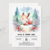 Whimsy Woodland Fox Geburtstag digital Einladung (Vorne/Hinten)