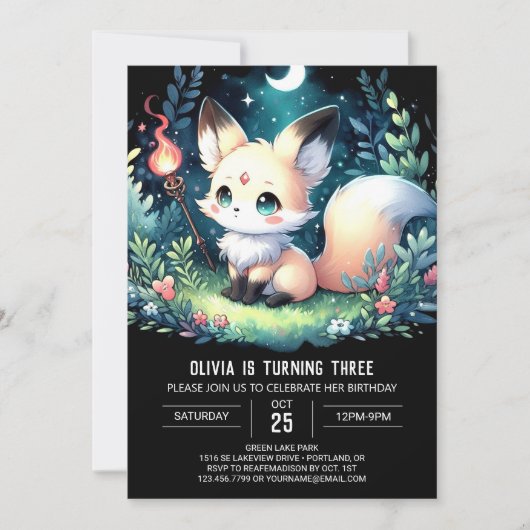 Whimsy Woods Fox Geburtstag Einladung (Vorderseite)