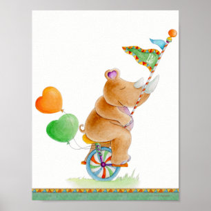 Whimsy-Zirkus-Nashorn braun grün Kinderzimmerposte Poster