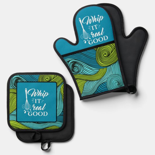 Whip it Real Good Funny Feinschmecker Message Ofenhandschuh & Topflappen-Set (Vorderseite/Rückseite)