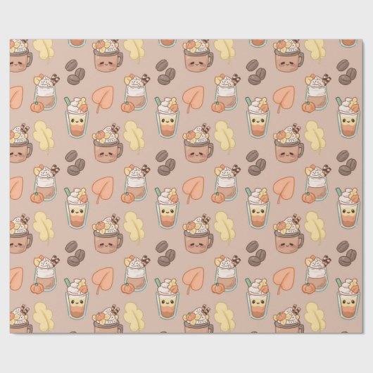 Whipped Autumn Drinks & Leaves Pattern Geschenkpapier (Flach)