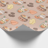 Whipped Autumn Drinks & Leaves Pattern Geschenkpapier (Ecke)