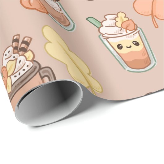 Whipped Autumn Drinks & Leaves Pattern Geschenkpapier (Rolleneckpunkt)