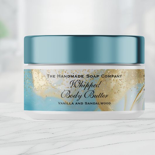 Whipped Body Butter Blue Gold Glitter Jar Label