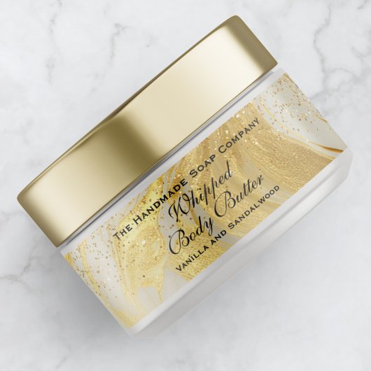 Whipped Body Butter Ivory Gold Glitter Jar Label