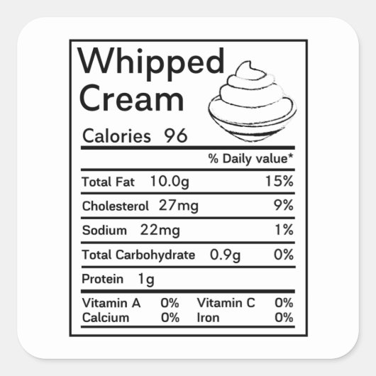 Whipped Cream Nutrition Fakten passend Quadratischer Aufkleber (Vorderseite)