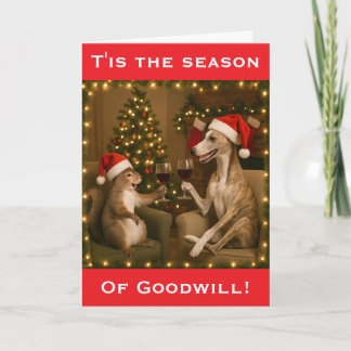 Whippet and Squirrel Christmas greetings card Karte