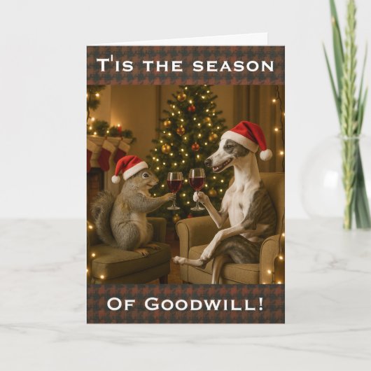 Whippet and Squirrel Christmas greetings card Karte (Vorderseite)
