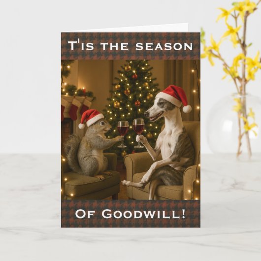 Whippet and Squirrel Christmas greetings card Karte (Gelbe Blume)