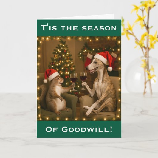 Whippet and Squirrel Christmas greetings card Karte (Gelbe Blume)