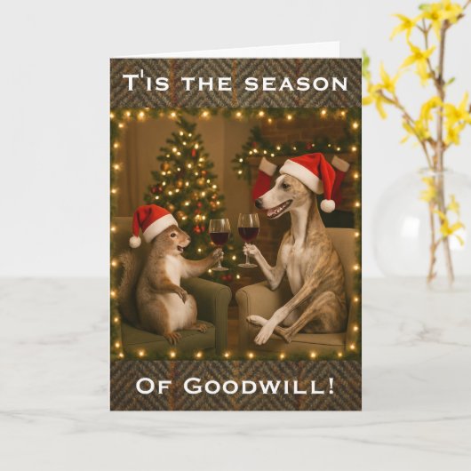Whippet and Squirrel Christmas greetings card Karte (Gelbe Blume)