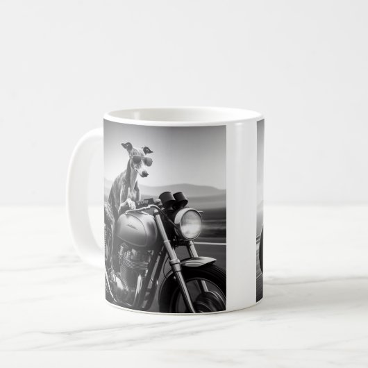 Whippet auf einem Motorrad Kaffeetasse (Vorderseite Links)
