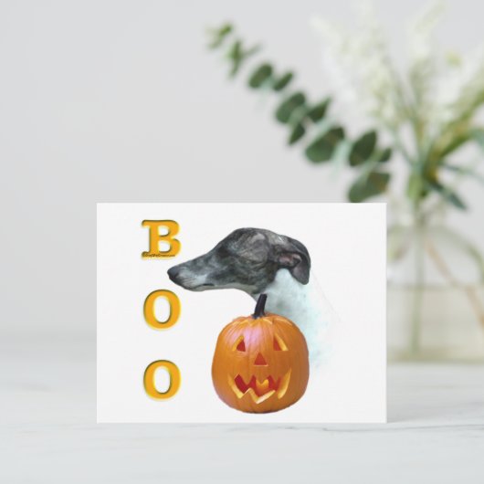 Whippet Boo Postkarte (Stehend Vorderseite)