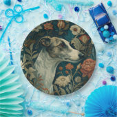 Whippet Brindle and White William Morris Style Pappteller (Party)