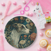 Whippet Brindle and White William Morris Style Pappteller (Party)