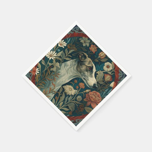 Whippet Brindle and White William Morris Style Serviette (Ecke)