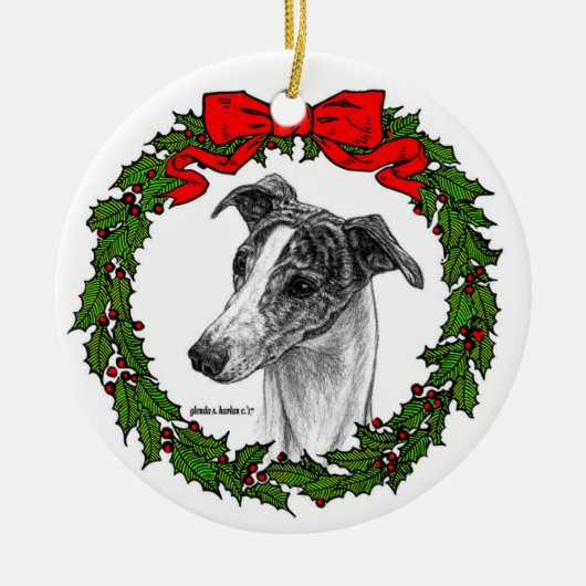 Whippet Dog Art von Glenda S. Harlan Keramik Ornament (Vorne)