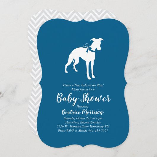 Whippet Dog Baby Shower Blue Einladung (Vorne/Hinten)