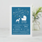 Whippet Dog Baby Shower Blue Einladung (Stehend Vorderseite)