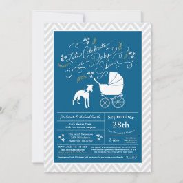Whippet Dog Baby Shower Blue Einladung