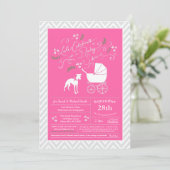 Whippet Dog Baby Shower Girl Pink Einladung (Stehend Vorderseite)