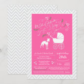 Whippet Dog Baby Shower Girl Pink Einladung (Vorne/Hinten)
