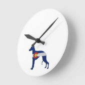 Whippet Dog Breed Colorado Flag Silhouette Runde Wanduhr (Winkel)